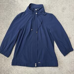 Chico's Zenergy Jacket Womens 0 Small Navy High Neck Stretch Zip Snap Raglan